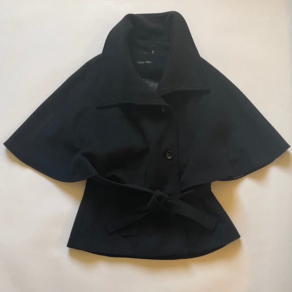 Calvin Klein Wool Pea Coat with Cape - Size 12 - Picture 1 of 8